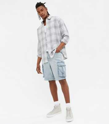 Pale Blue Denim Relaxed Fit Cargo Shorts