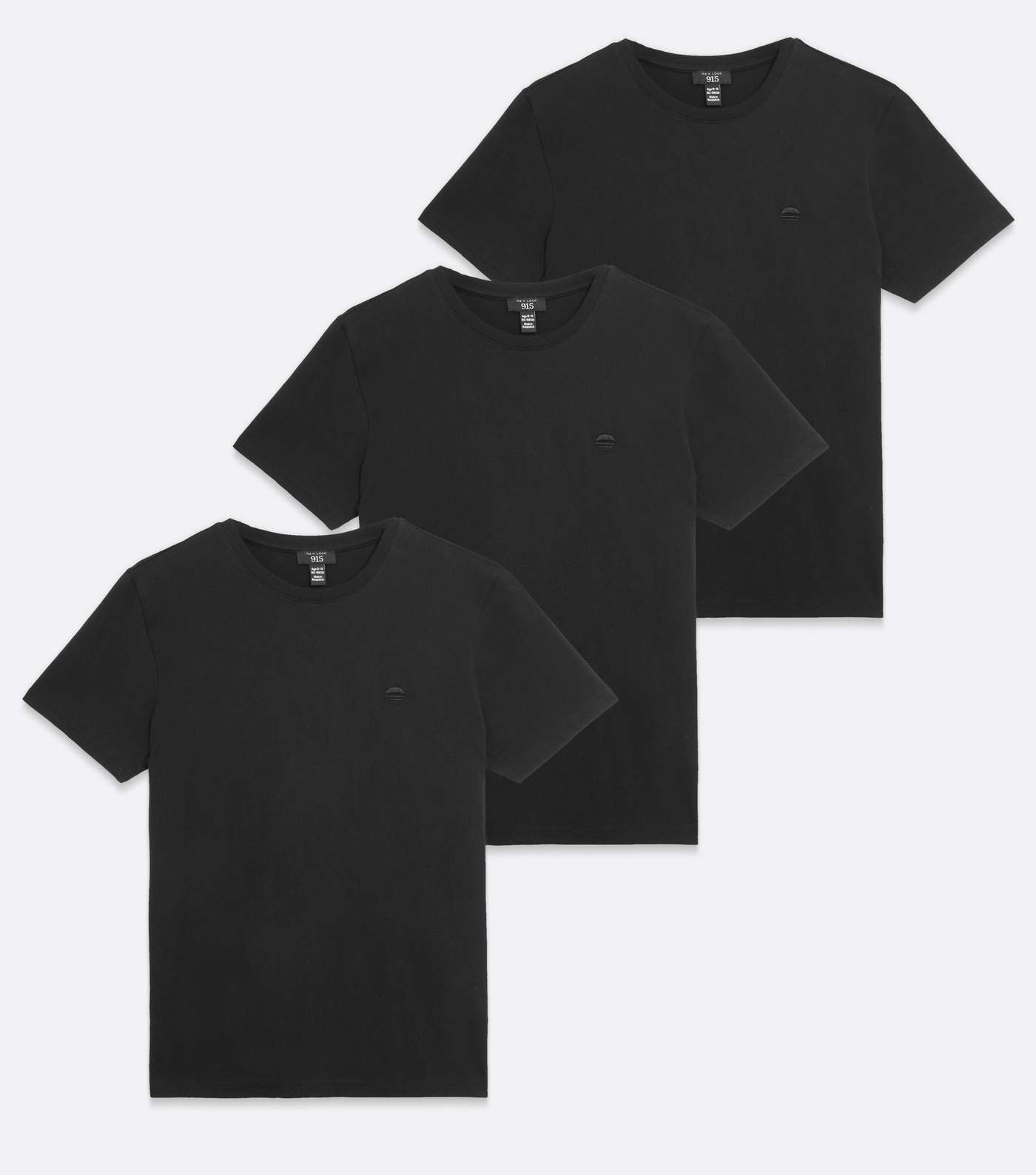 Boys 3 Pack Black Sun Embroidered T-Shirts Image 5