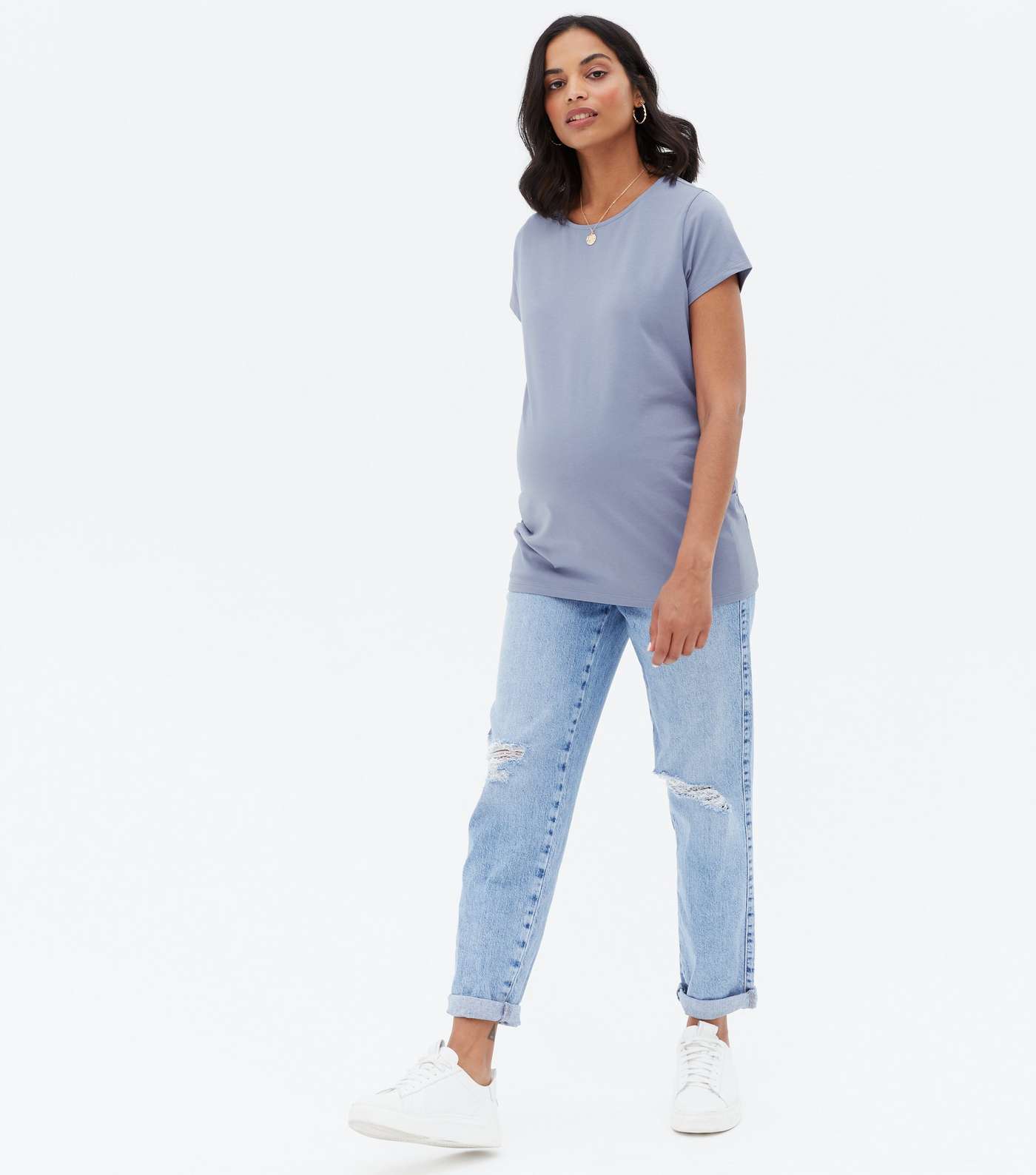 Maternity Blue Ruched Crew T-Shirt Image 2