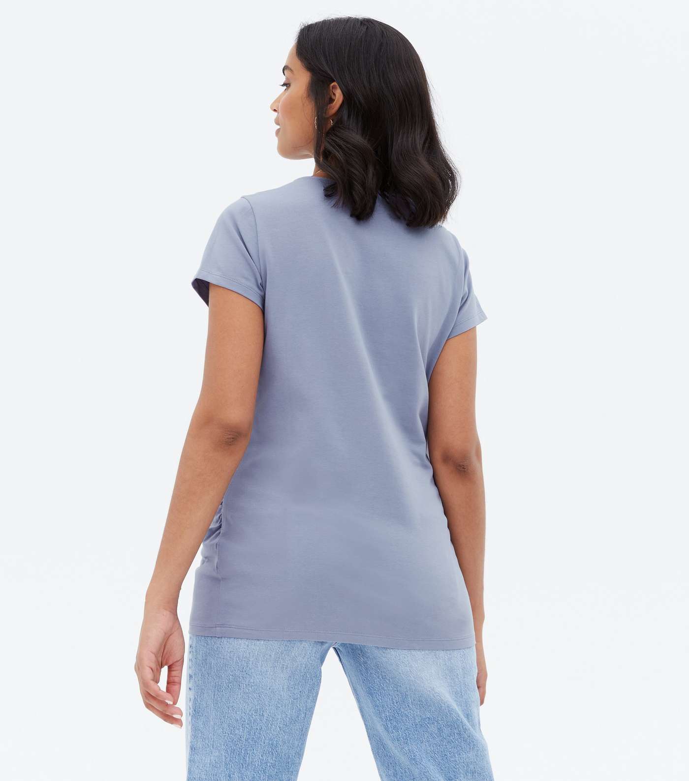 Maternity Blue Ruched Crew T-Shirt Image 4