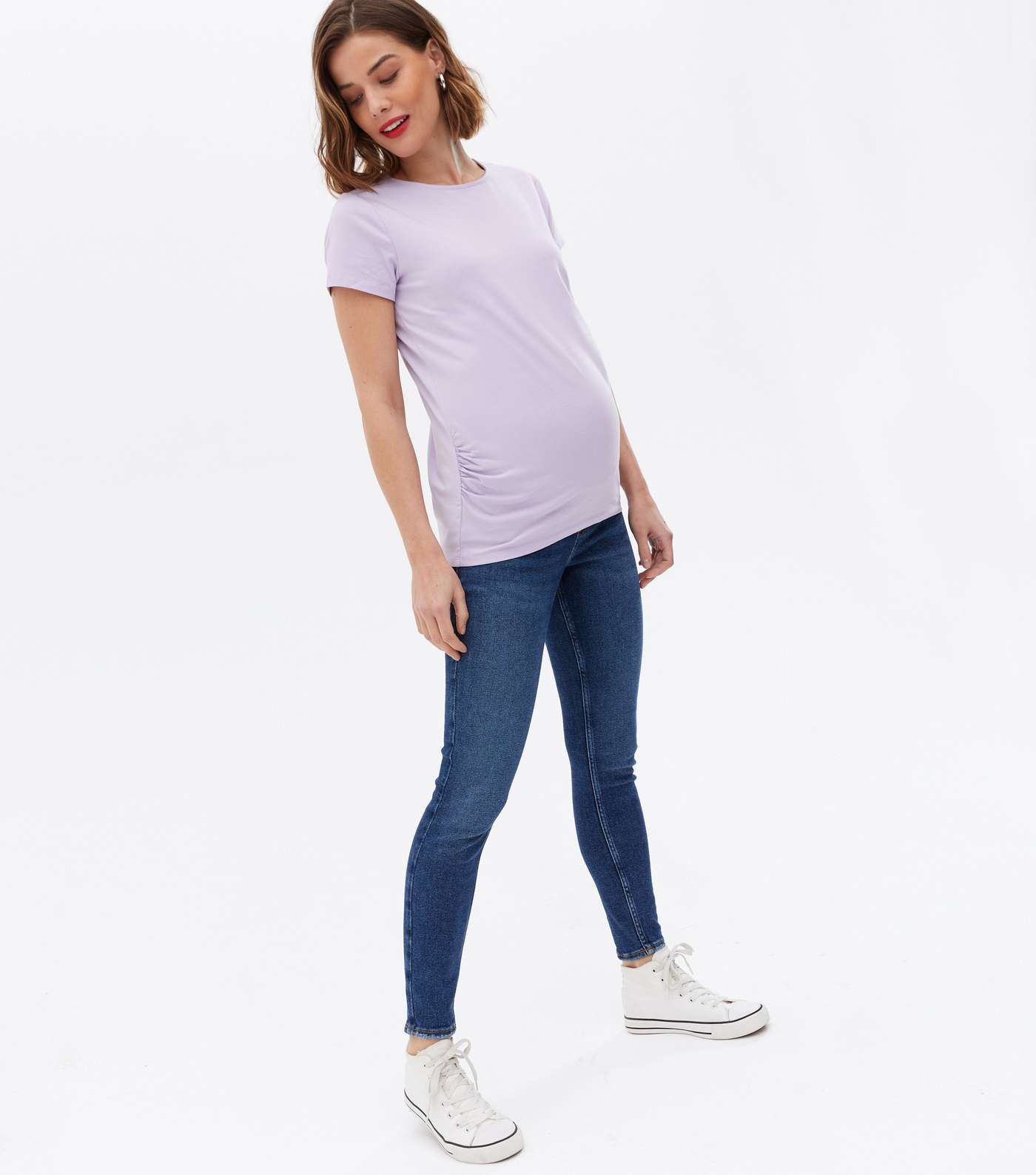 Maternity Lilac Ruched Crew T-Shirt Image 2