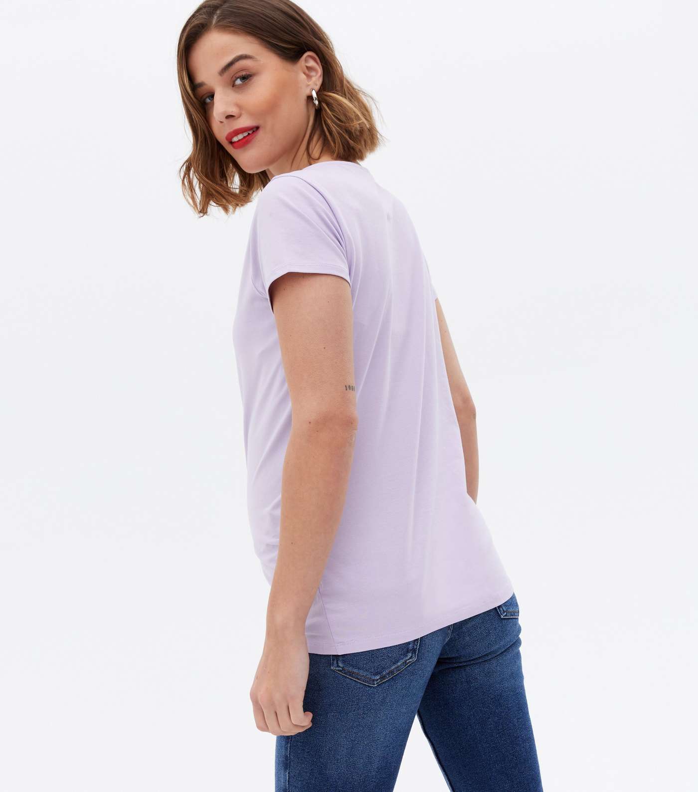 Maternity Lilac Ruched Crew T-Shirt Image 4