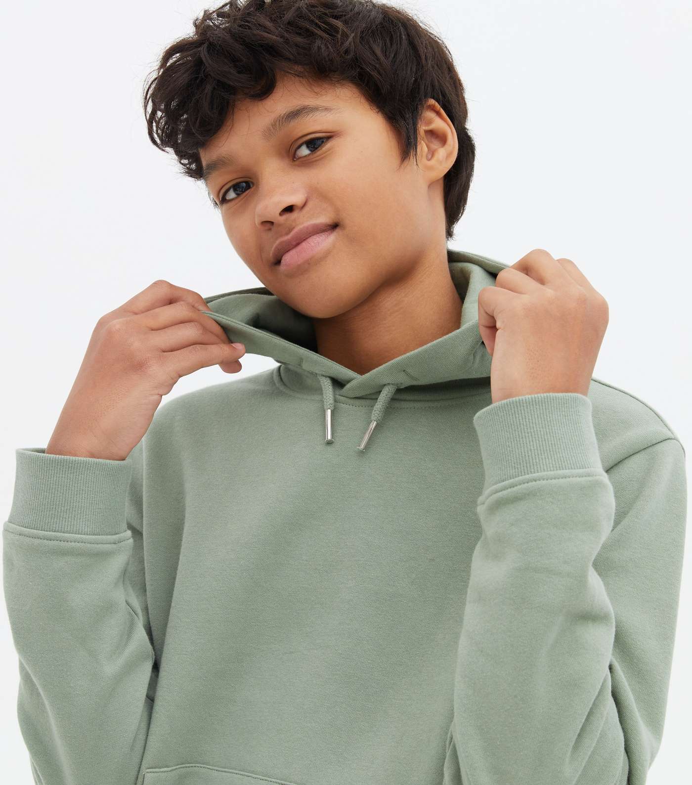 Boys Light Green Jersey Pocket Front Hoodie Image 3