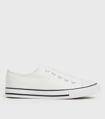 White Stripe Canvas Lace Up Trainers