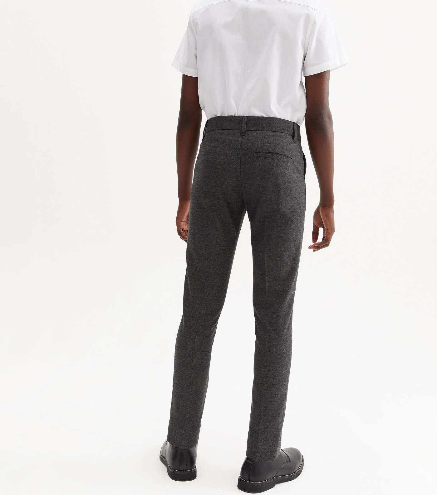 Boys Dark Grey Adjustable Waist Skinny School Trousers Image 4