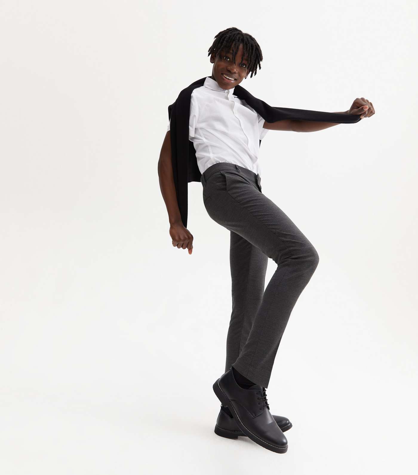 Boys Dark Grey Adjustable Waist Skinny School Trousers Image 6