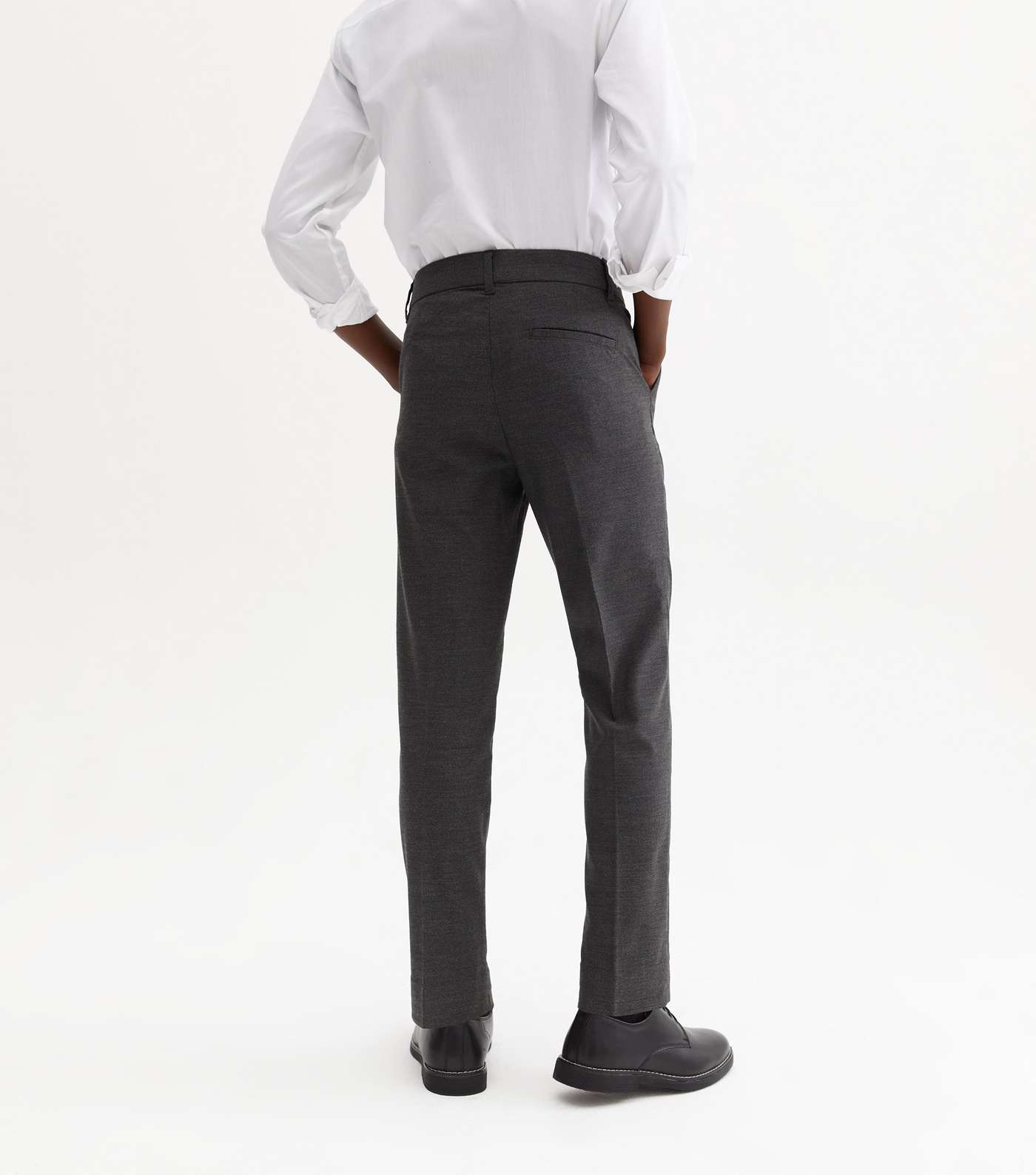 Boys Dark Grey Adjustable Waist Slim Leg School Trousers Image 4