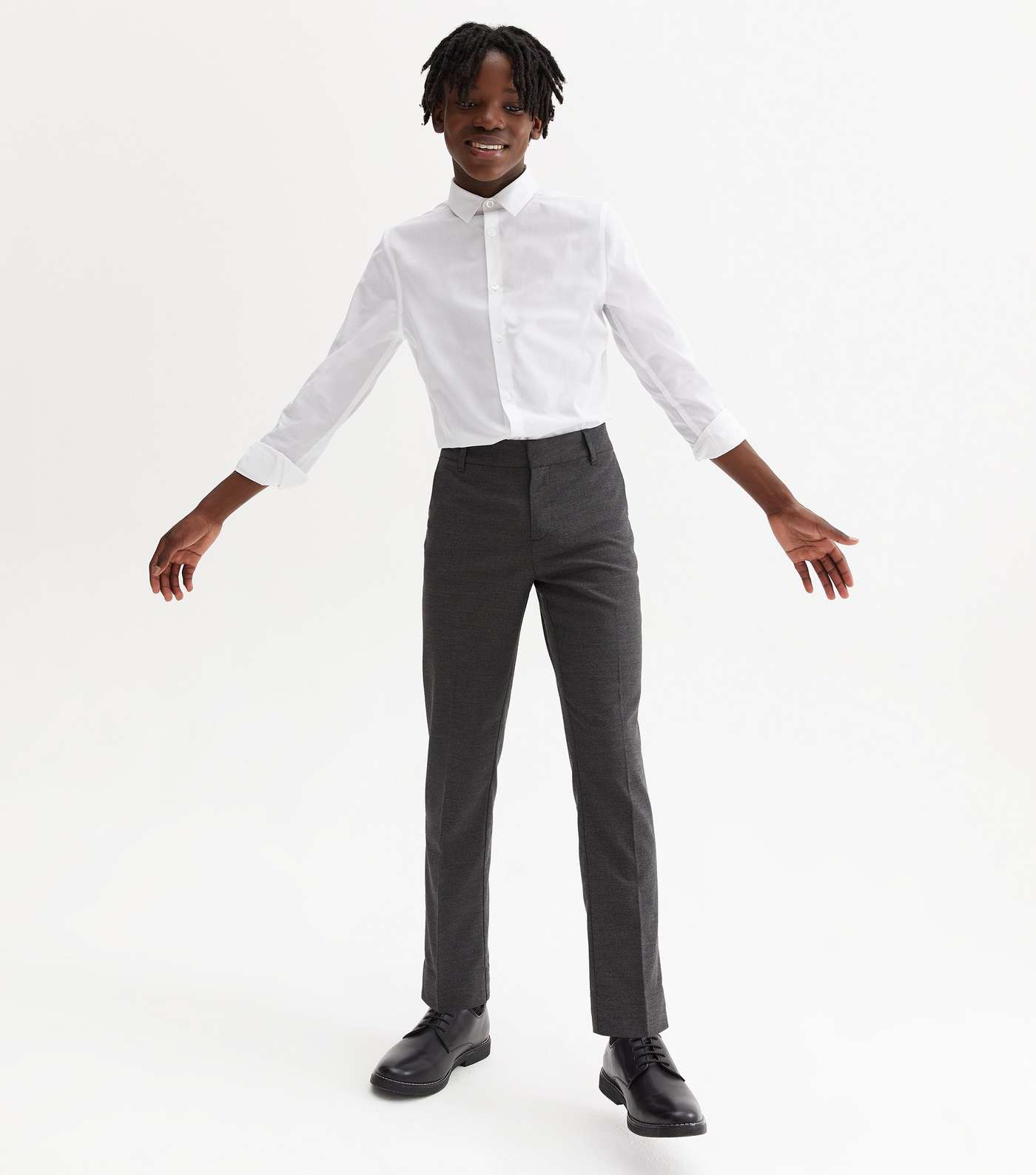 Boys Dark Grey Adjustable Waist Slim Leg School Trousers Image 6