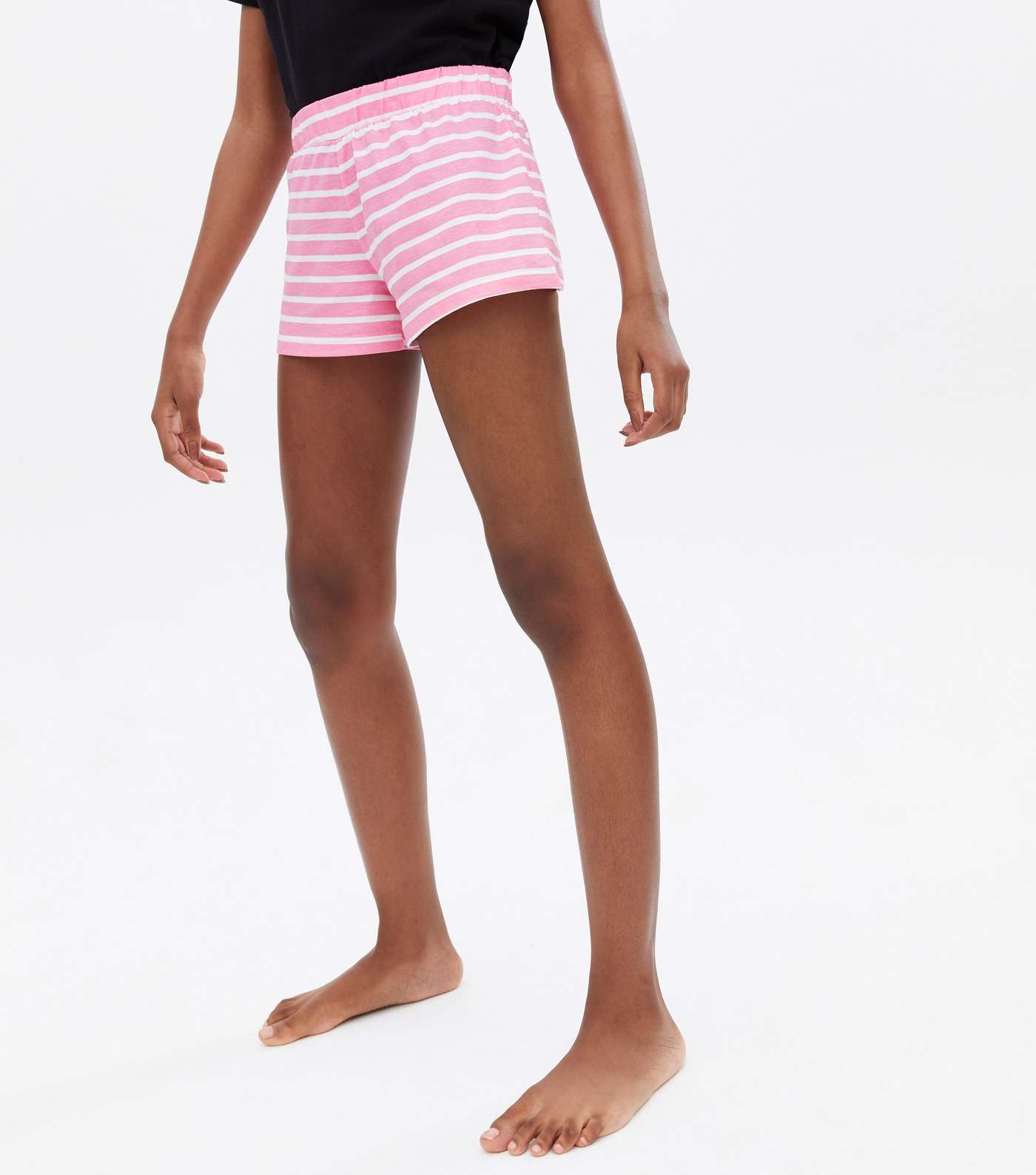 Girls Black Stripe Short Pyjama Set with Sweet Logo Image 3