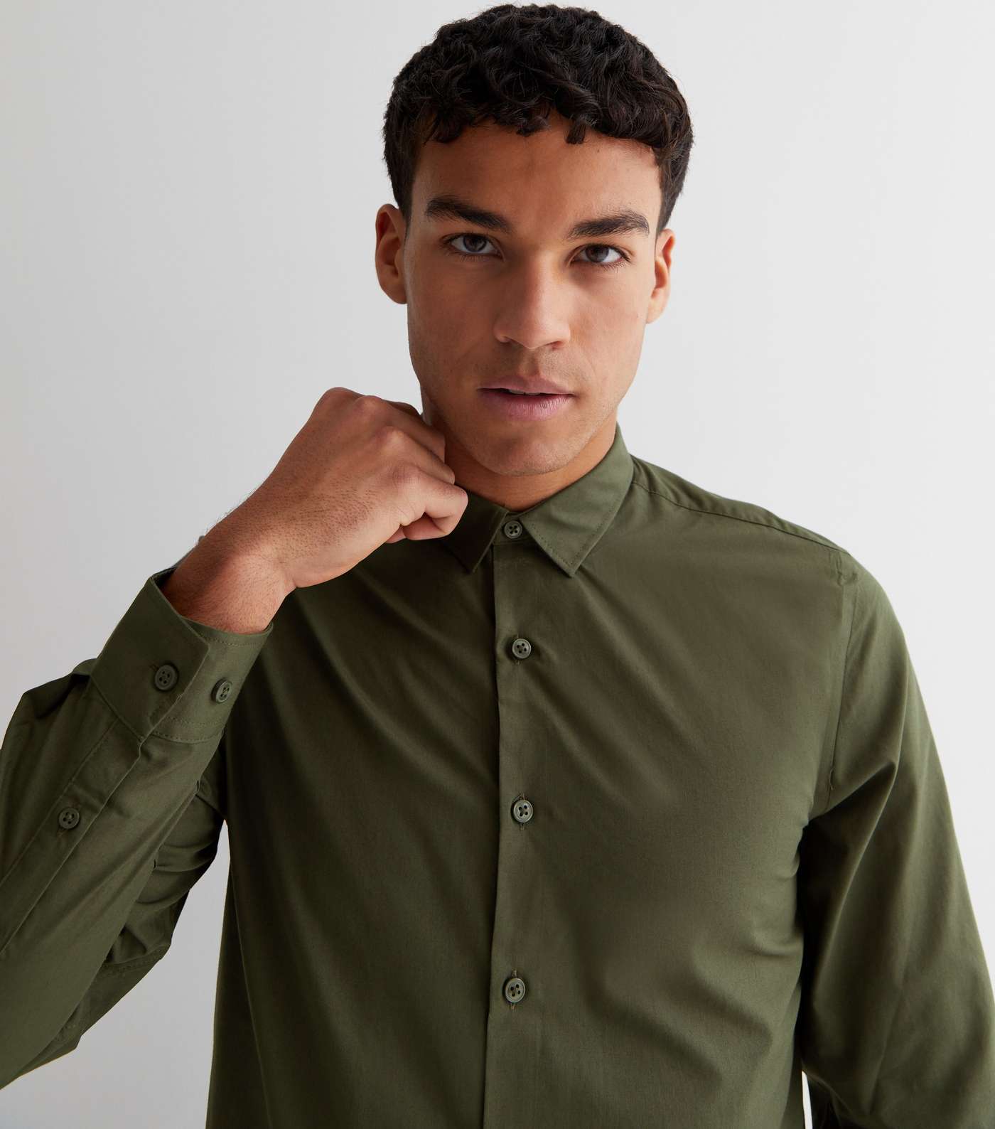 Khaki Poplin Long Sleeve Shirt Image 2