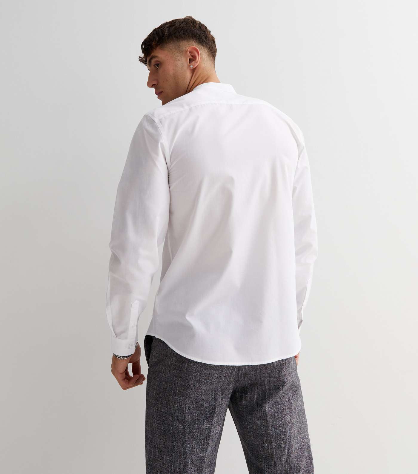 White Long Sleeve Grandad Collar Shirt Image 4