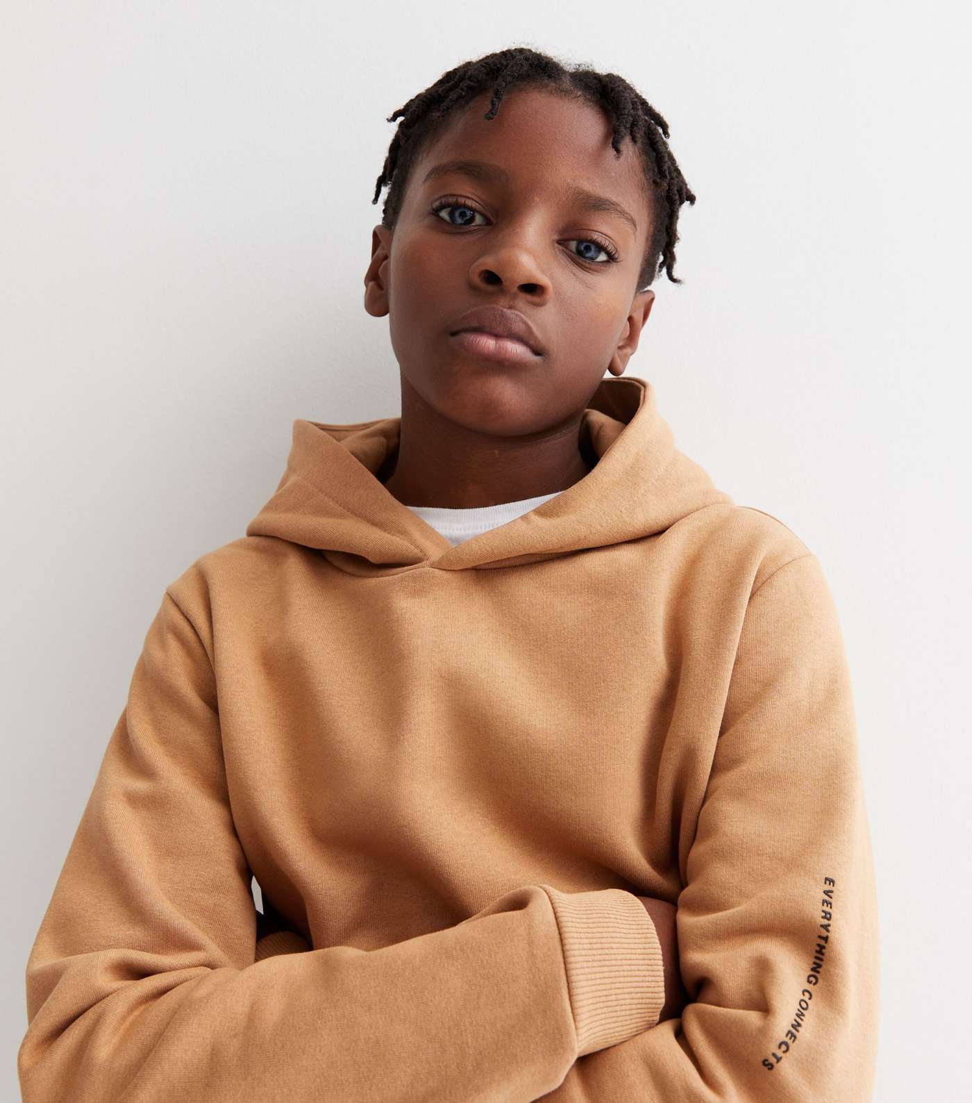 KIDS ONLY Light Brown Everything Connects Pocket Front Logo Hoodie