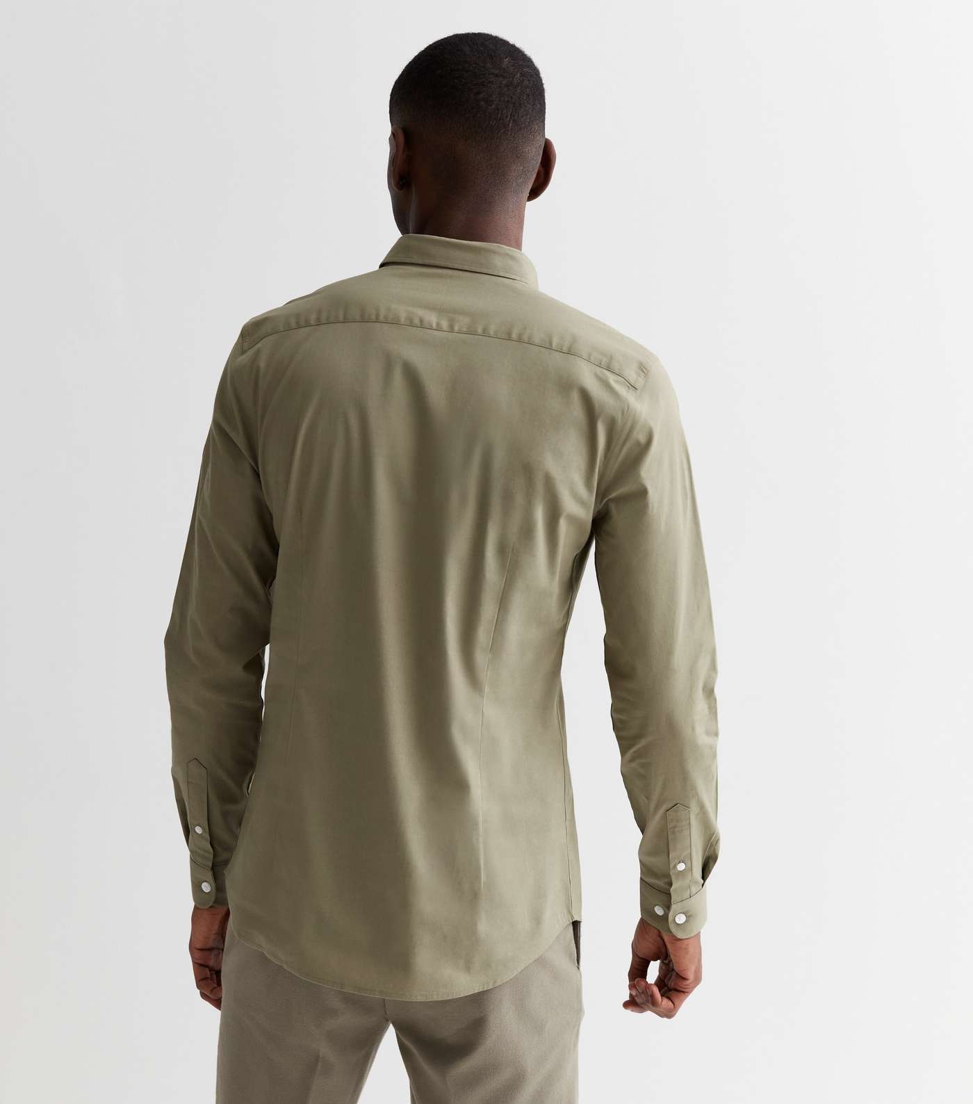 Olive Poplin Long Sleeve Muscle Fit Shirt Image 4
