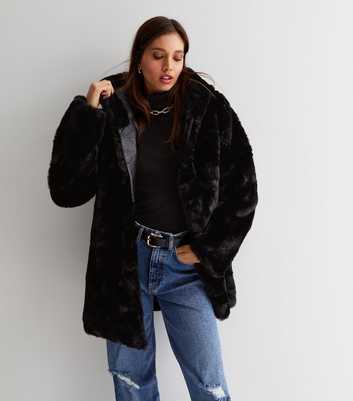 Gini London Black Faux Fur Hooded Jacket