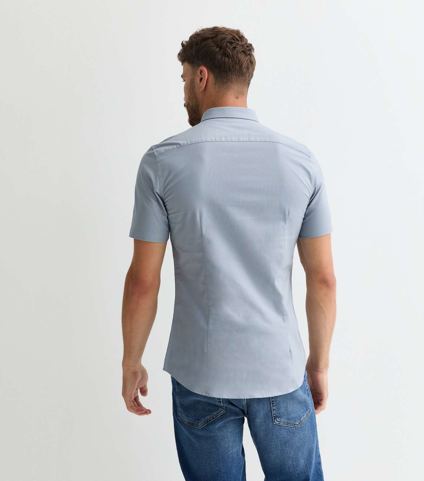 Pale Grey Short Sleeve Muscle Fit Oxford Shirt Image 4