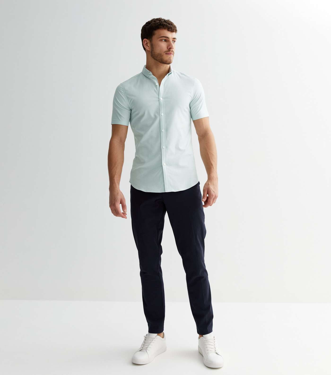 Pale Blue Short Sleeve Muscle Fit Oxford Shirt Image 3