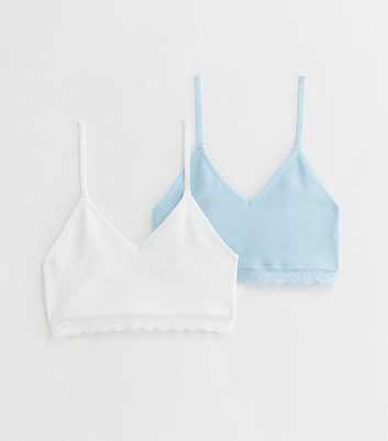 Girls 2 Pack Blue and White Lace Trim Crop Tops