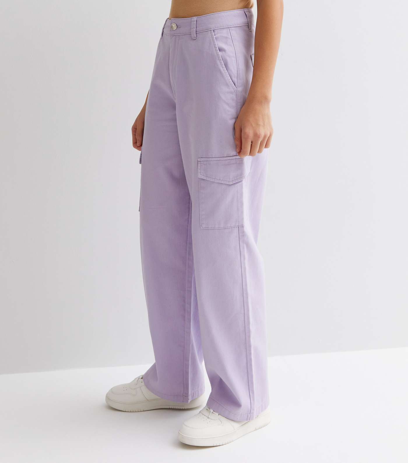 Girls Lilac Mid Rise Wide Leg Cargo Trousers Image 2