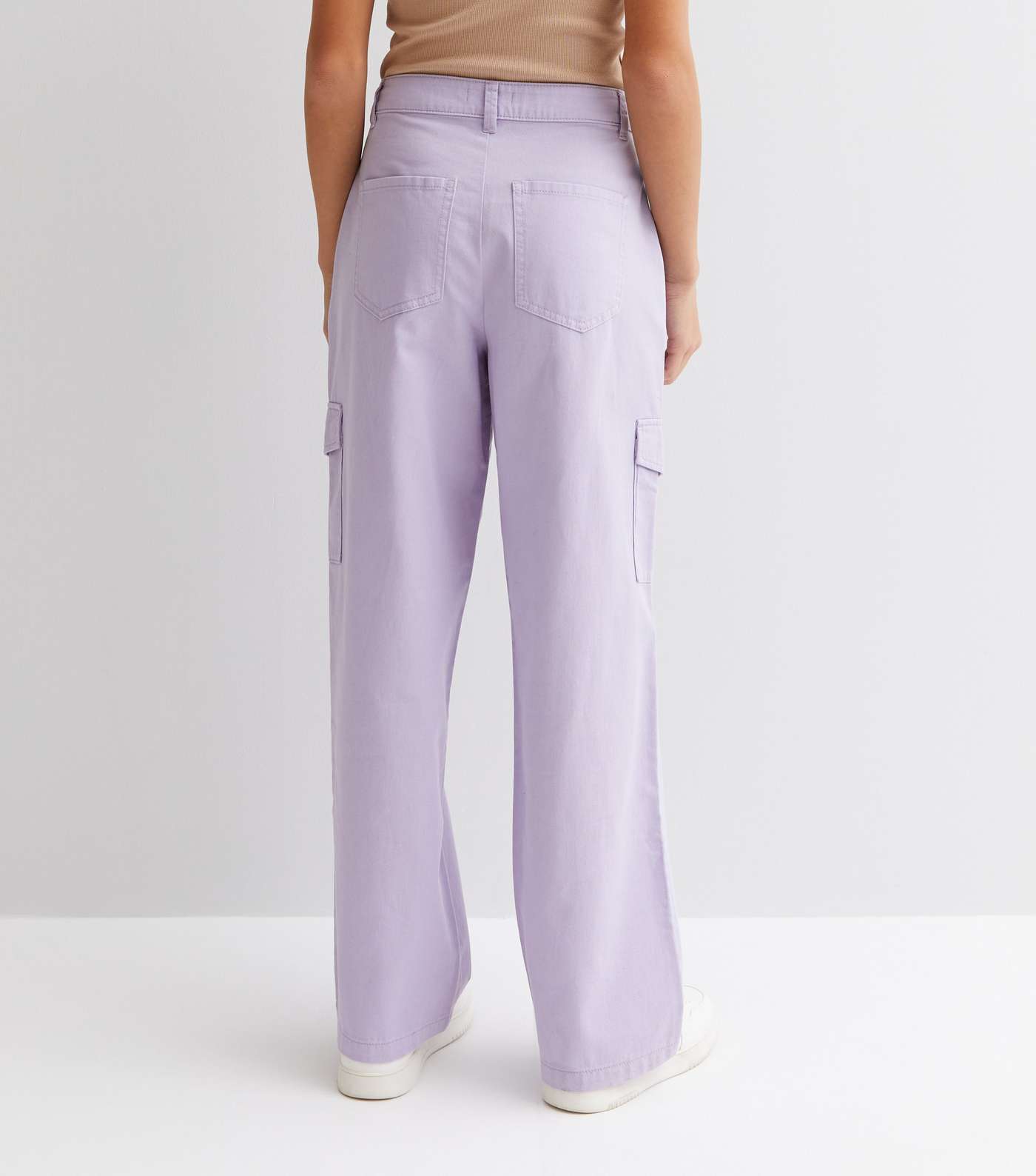 Girls Lilac Mid Rise Wide Leg Cargo Trousers Image 4