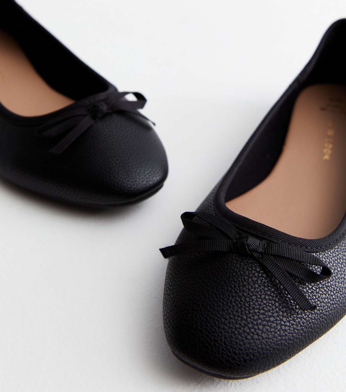 Extra Wide Fit Black Leather-Look Bow Front Ballerina Pumps Image 4