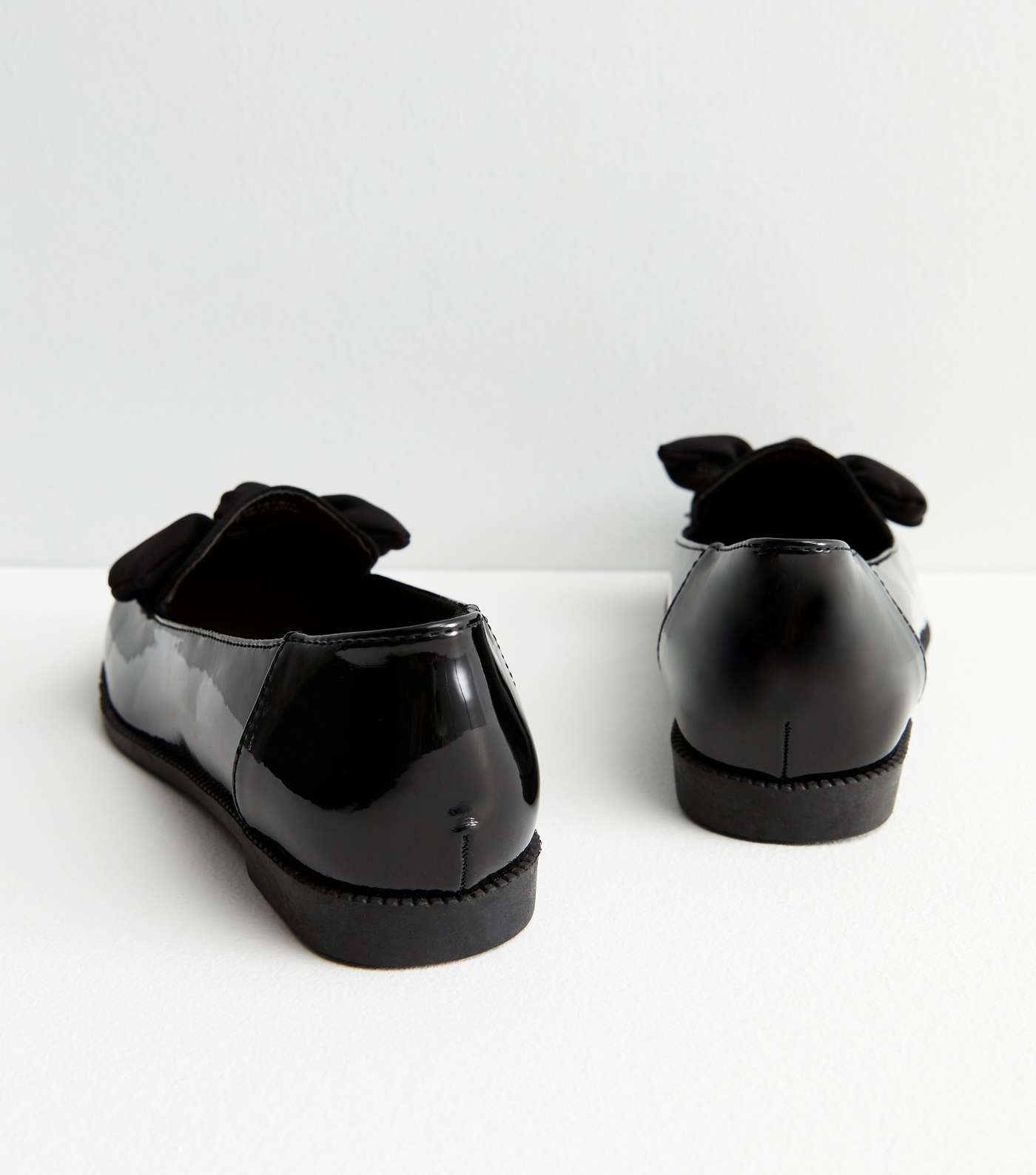 Black Patent Suedette Bow Loafers Image 4