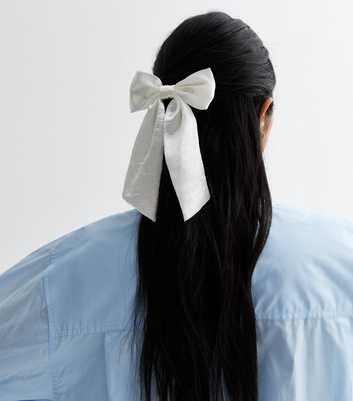 Cream Satin Bow Hair Slide