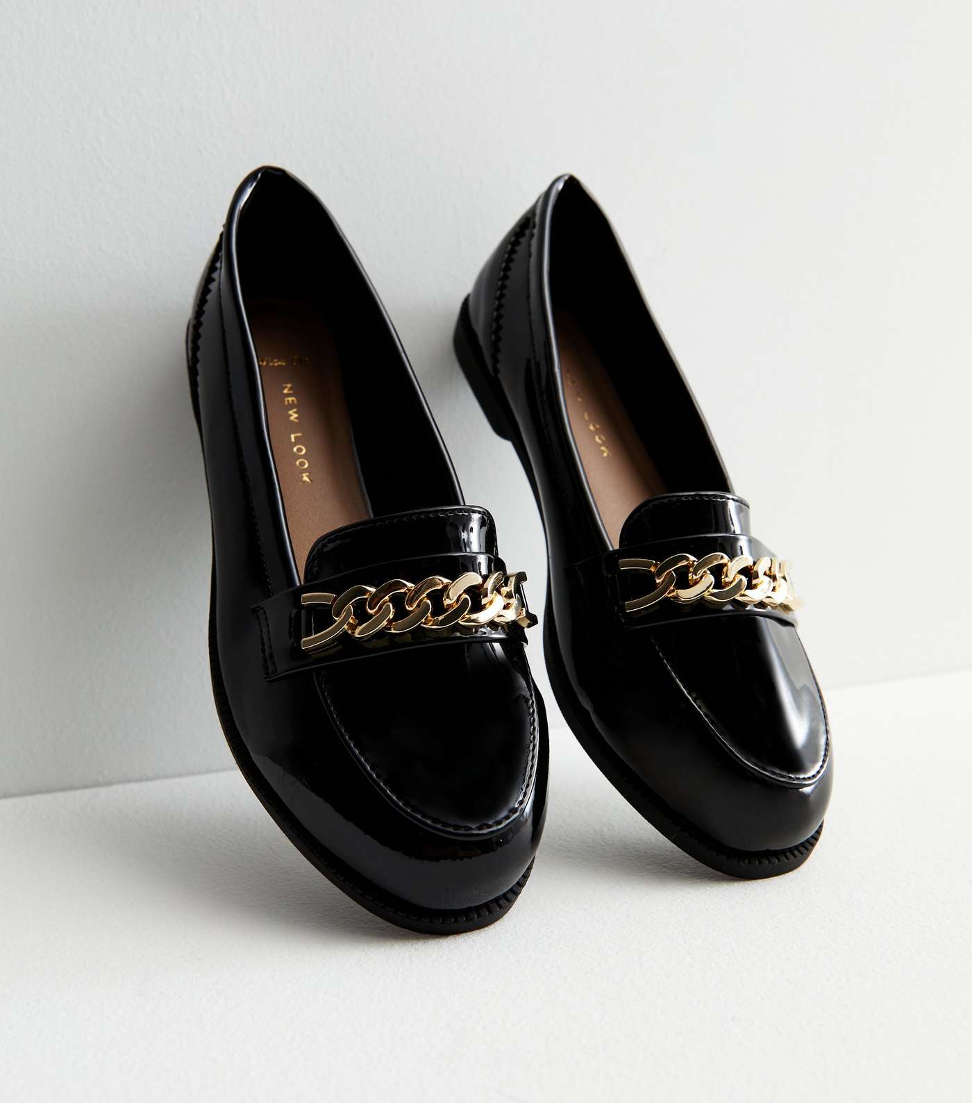 Wide Fit Black Patent Chain Loafers Image 3