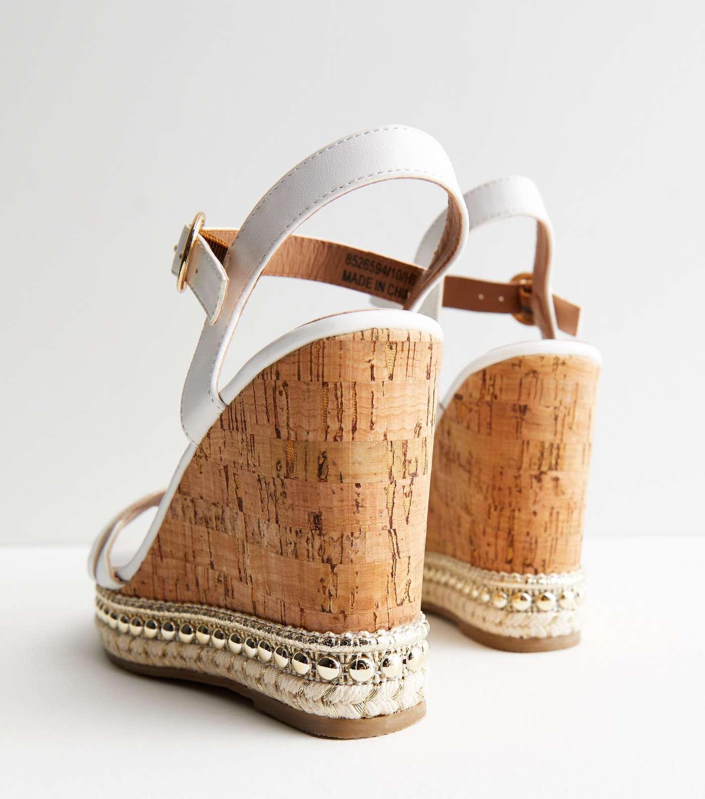 White Leather-Look Stud Espadrille Wedge Sandals Image 4