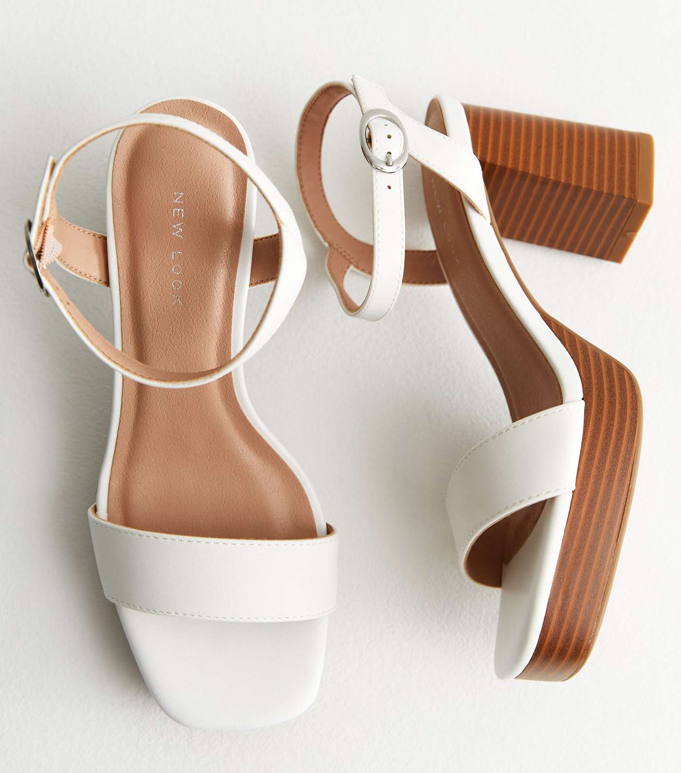 White Leather-Look 2 Part Platform Block Heel Sandals Image 3