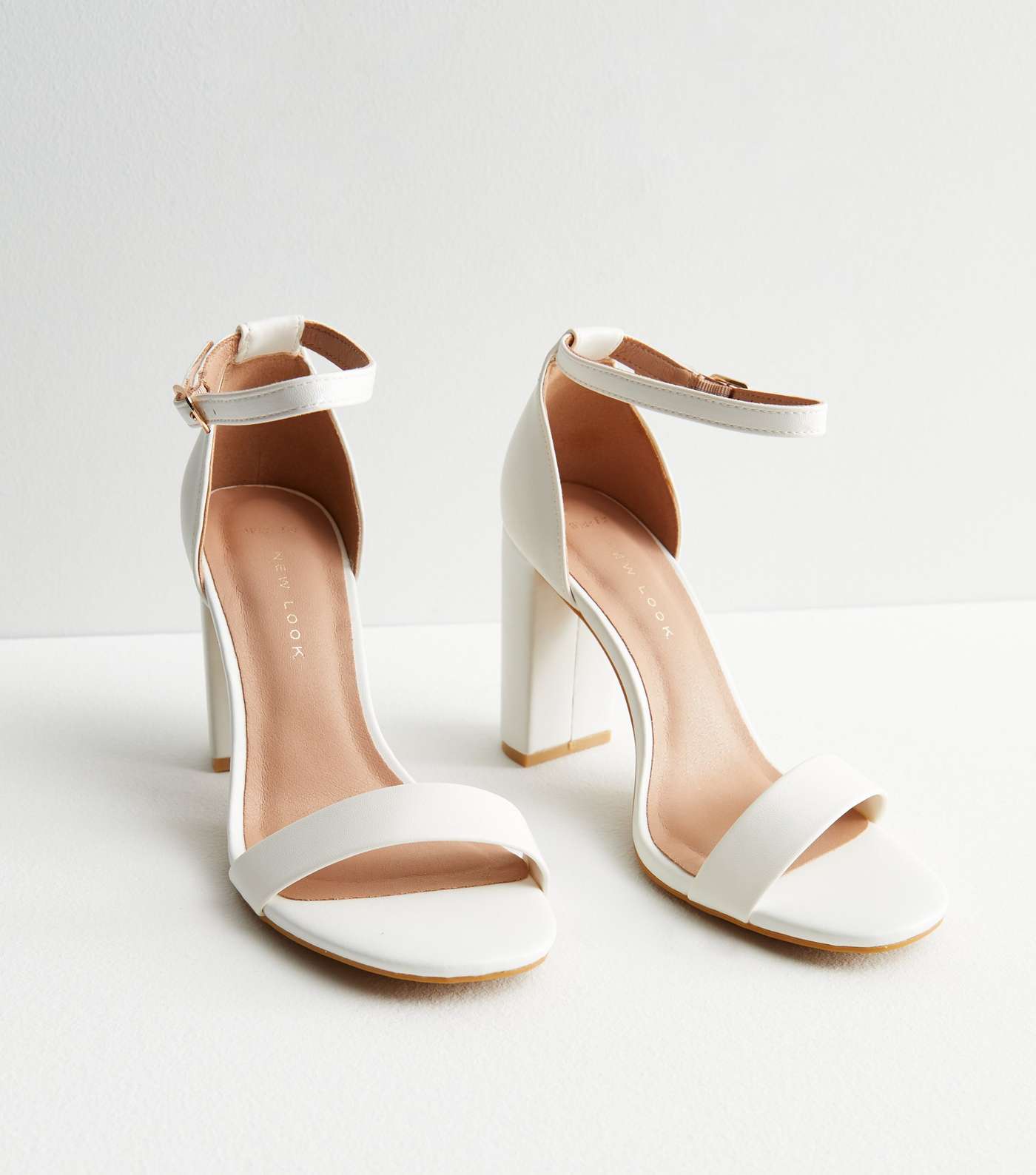 Wide Fit White Leather-Look 2 Part Block Heel Sandals Image 3