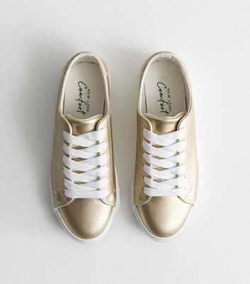 Gold Leather-Look Lace Up Trainers