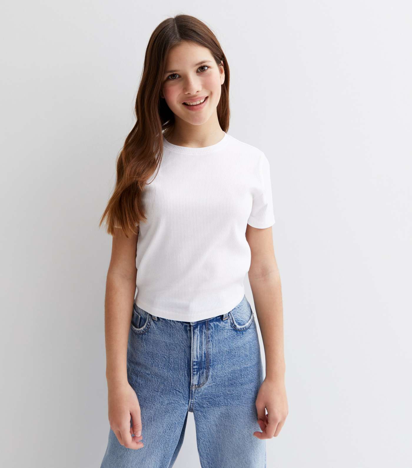 Girls White Ribbed Jersey T-Shirt Image 2
