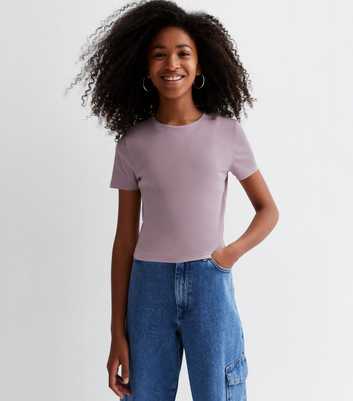 Girls Light Purple Ribbed Jersey T-Shirt