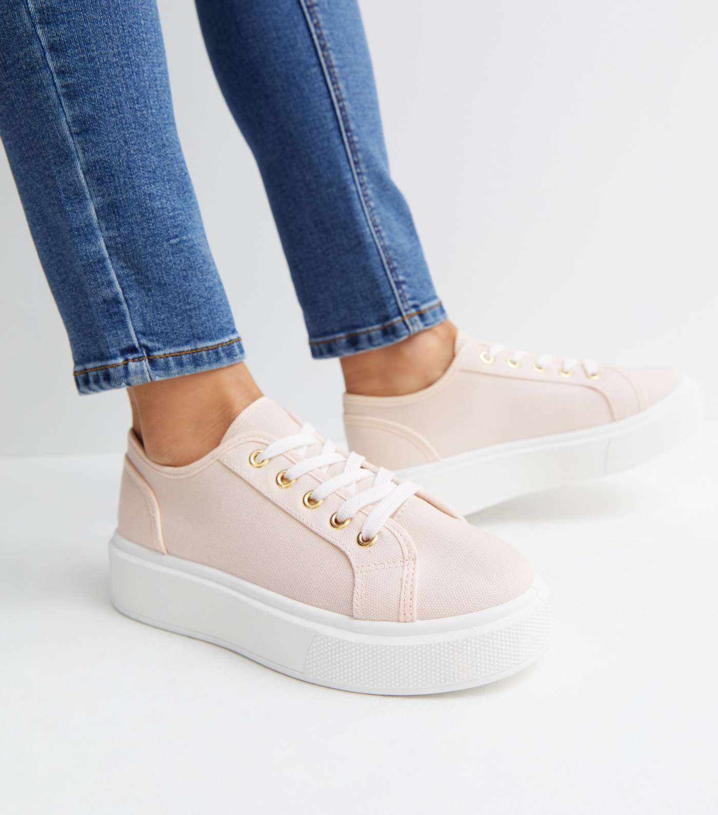 Pink Canvas Lace Up Chunky Trainers Image 2