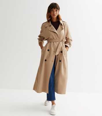 ONLY Beige Revere Collar Belted Trench Coat