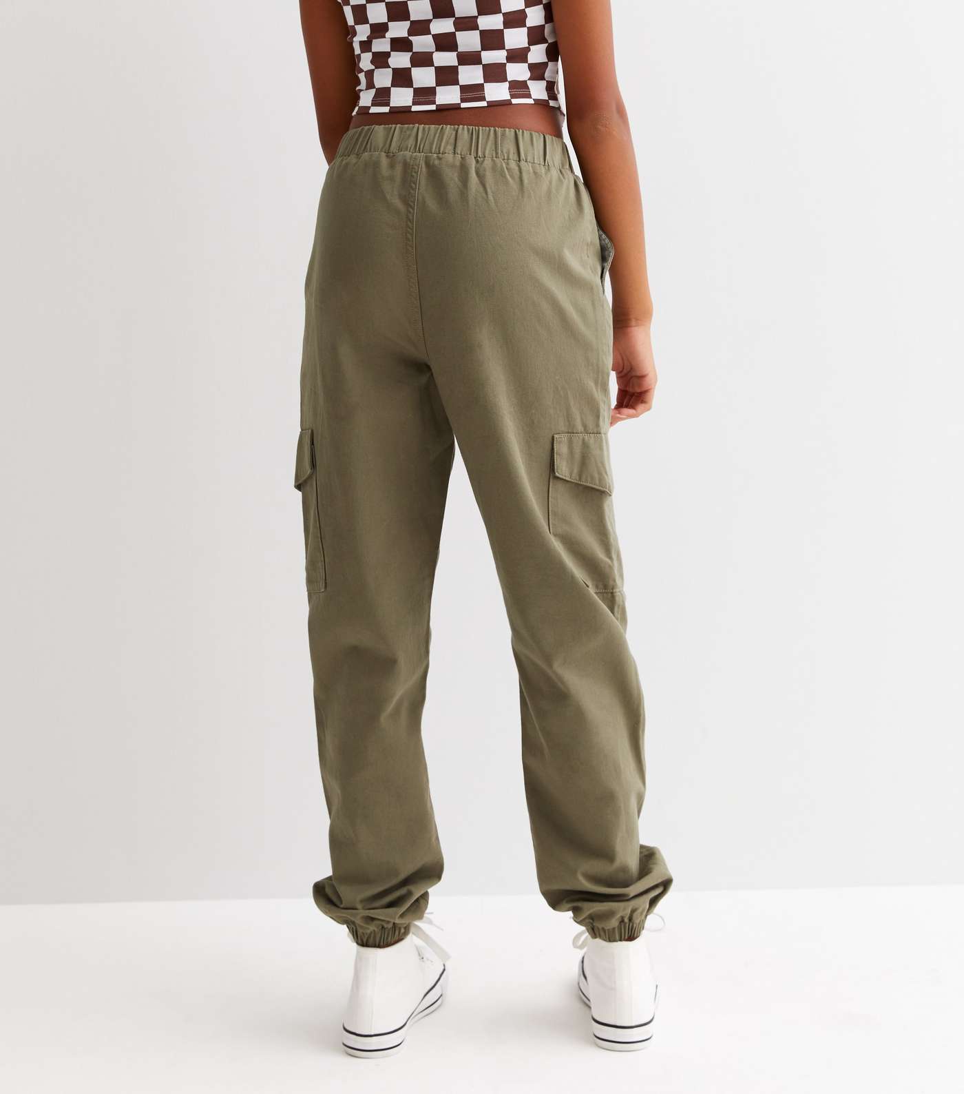Girls Khaki Cotton Cuffed Cargo Trousers Image 4