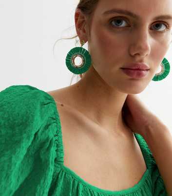 Green Fan Doorknocker Earrings