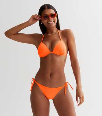 Bright Orange Tie Side Bikini Bottoms
