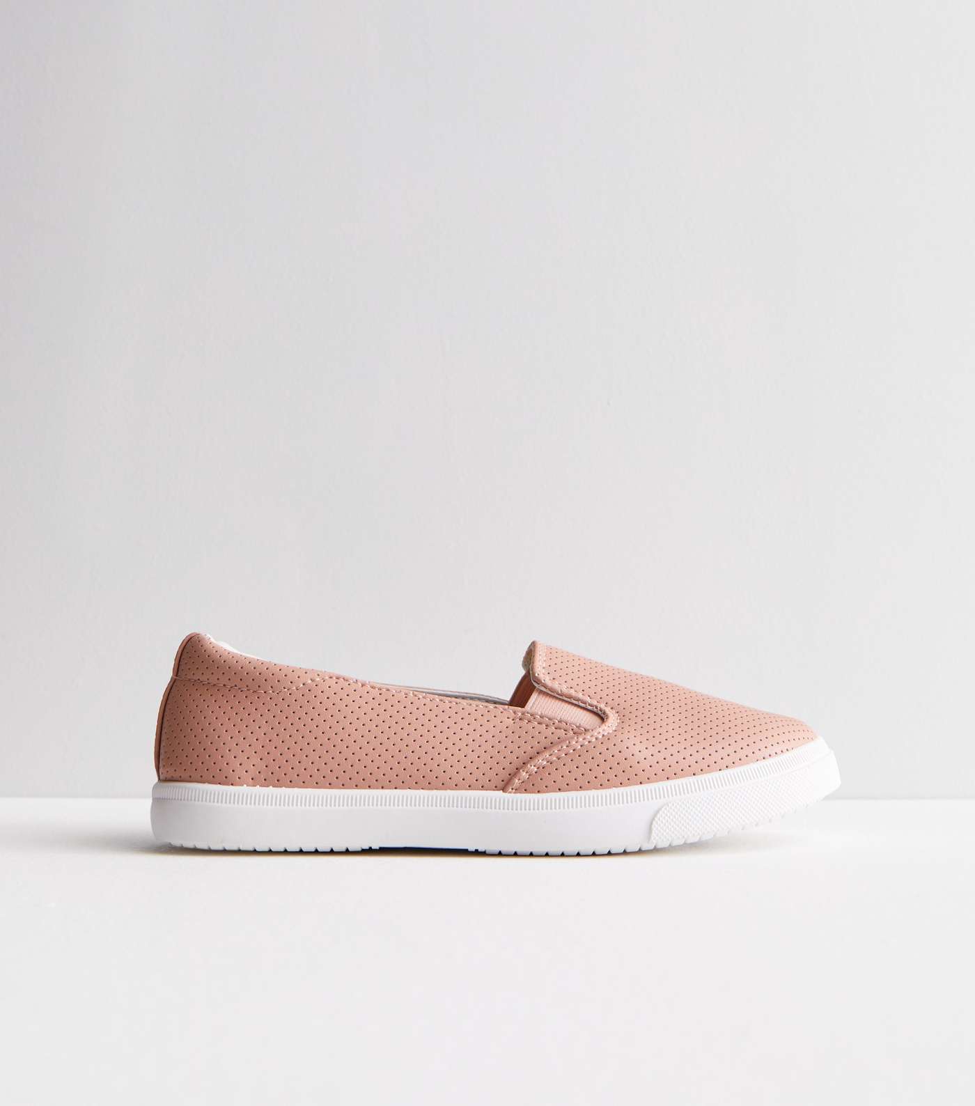 Pale Pink Perforated Slip On Trainers Image 3