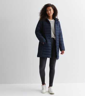 Tall Navy Puffer Hooded Zip Front Coat