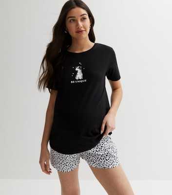 Maternity Black Short Pyjama Set with Dalmatian Print