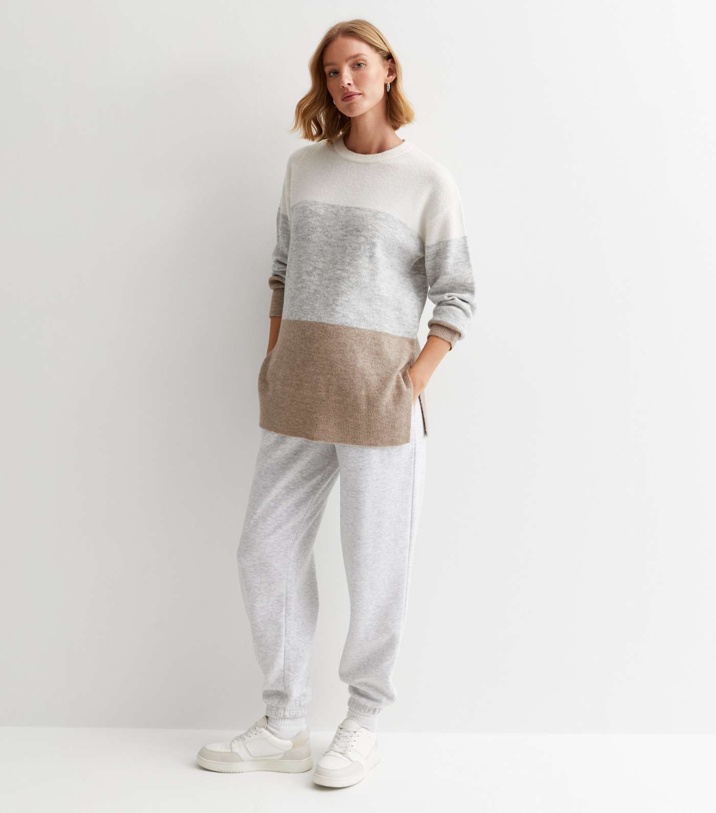 Maternity Off White Fine Knit Colour Block Long Sleeve Jumper Image 3