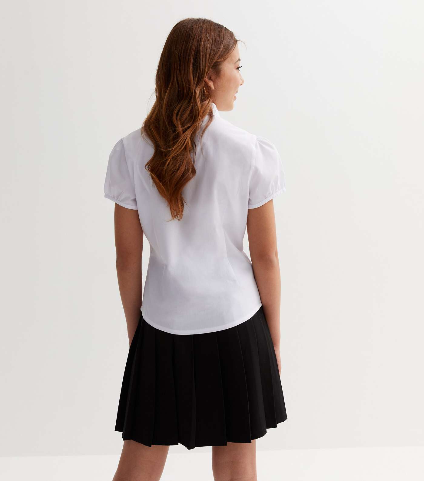 Girls White Puff Sleeve School Shirt Image 4