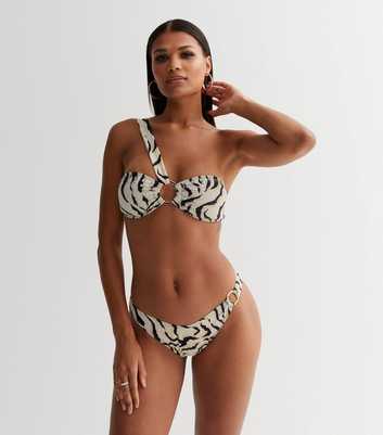White Zebra Print One Shoulder Ring Bandeau Bikini Top