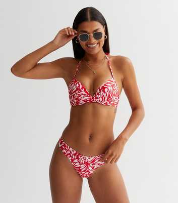 Red Abstract Underwired Bikini Top