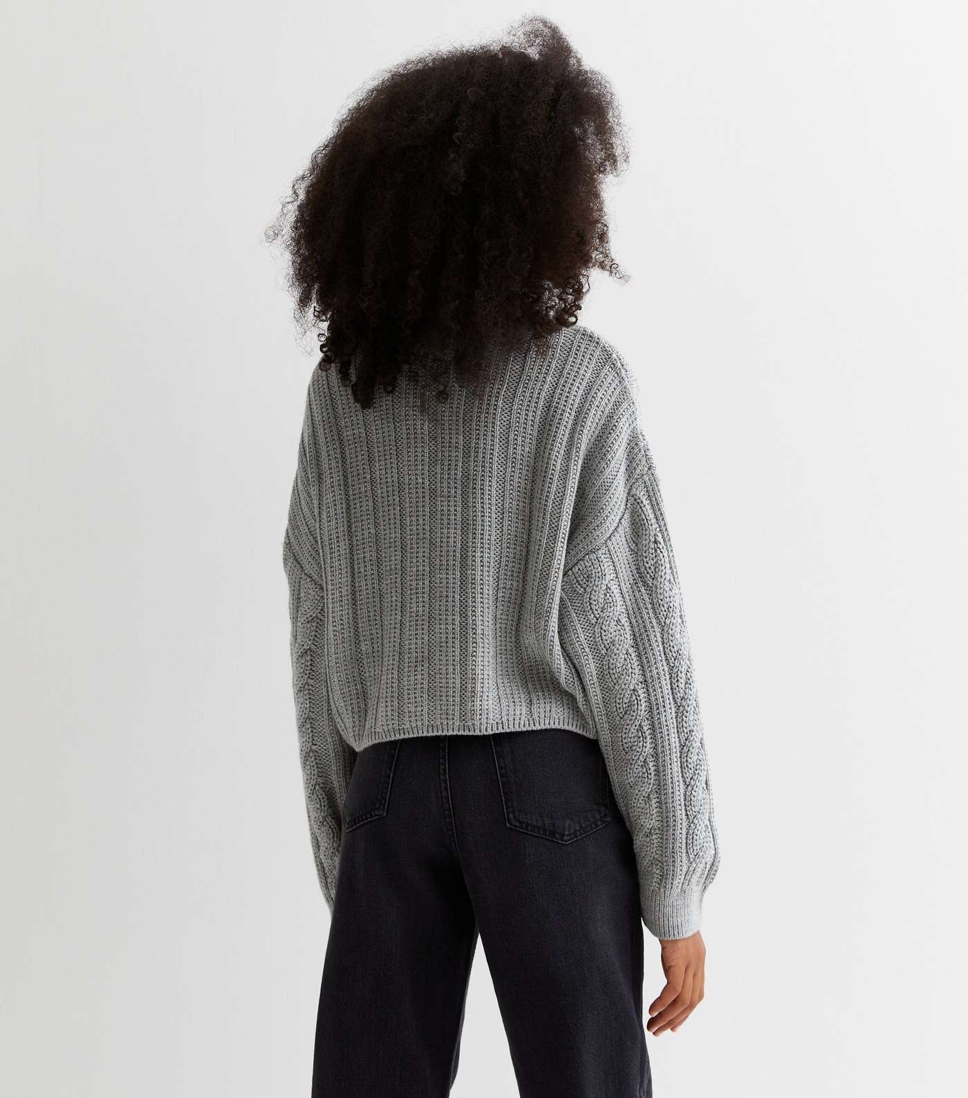 Girls Grey Cable Knit Crop Jumper Image 4