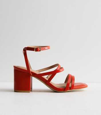 Extra Wide Fit Red Strappy Mid Block Heel Sandals