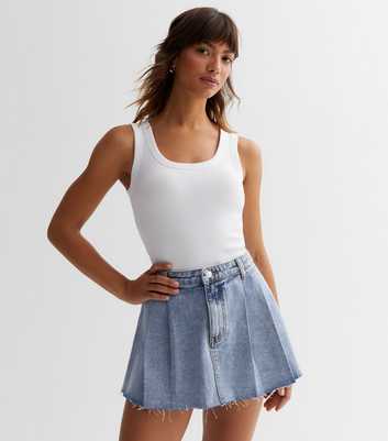 Blue Denim Pleated Mini Skirt