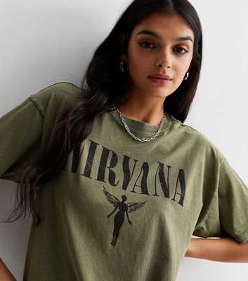 Khaki Acid Wash Nirvana Logo T-Shirt