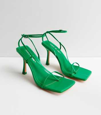 Public Desire Green Strappy Mid Stiletto Heel Sandals
